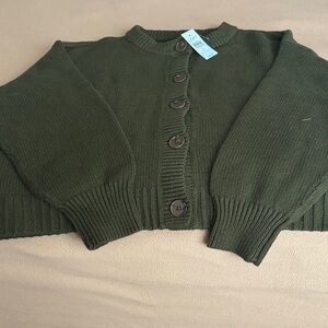 LOFT Dark Green Button-Up Cardigan